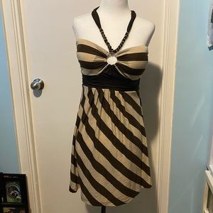 FOXY JEANS BROWN&GOLD STRIPED HALTER DRESS